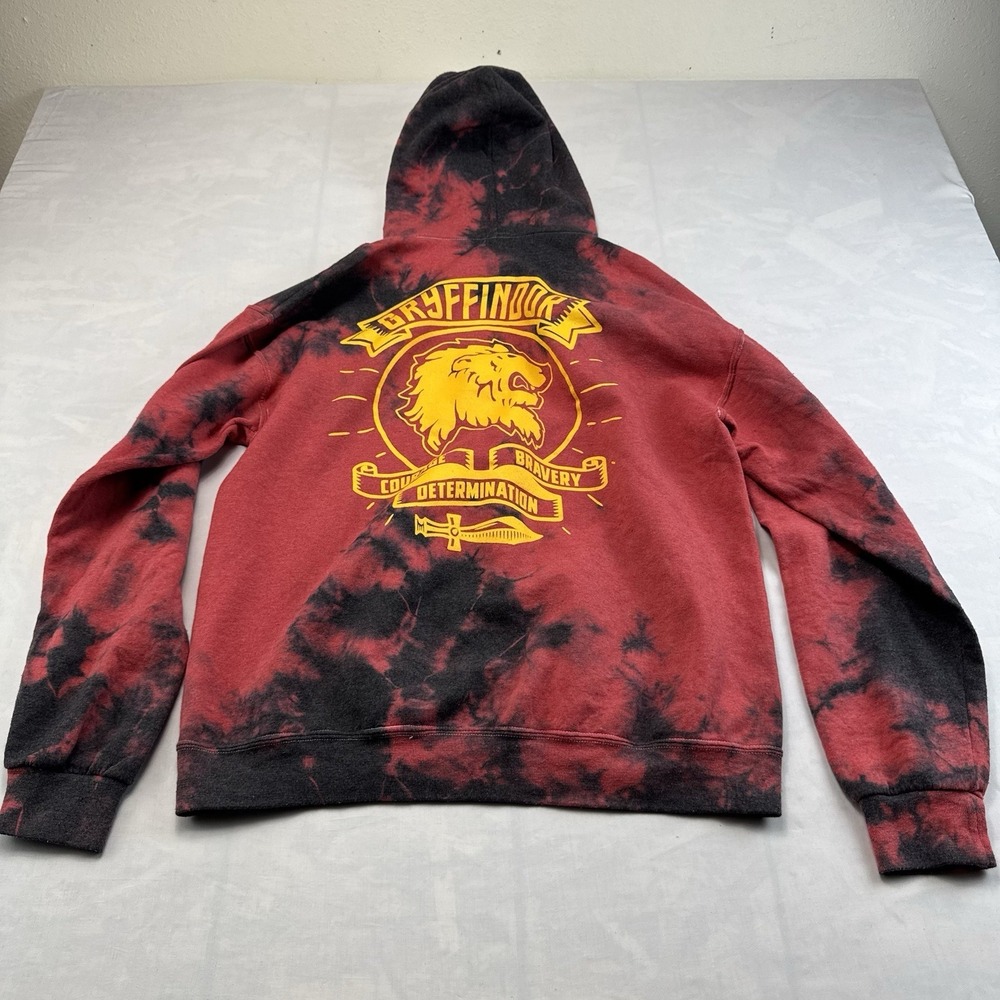 Harry Potter Gryffindor Tie Dye Hoodie Red Black Spellout Adult Medium